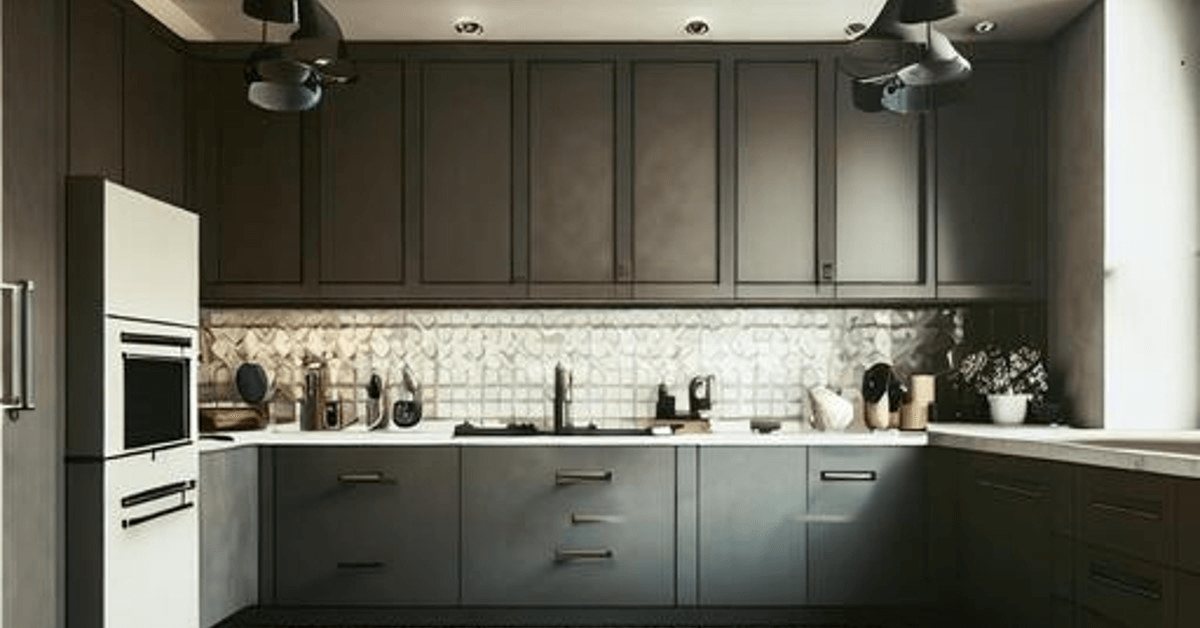 modern kitchen with linoleum flooring